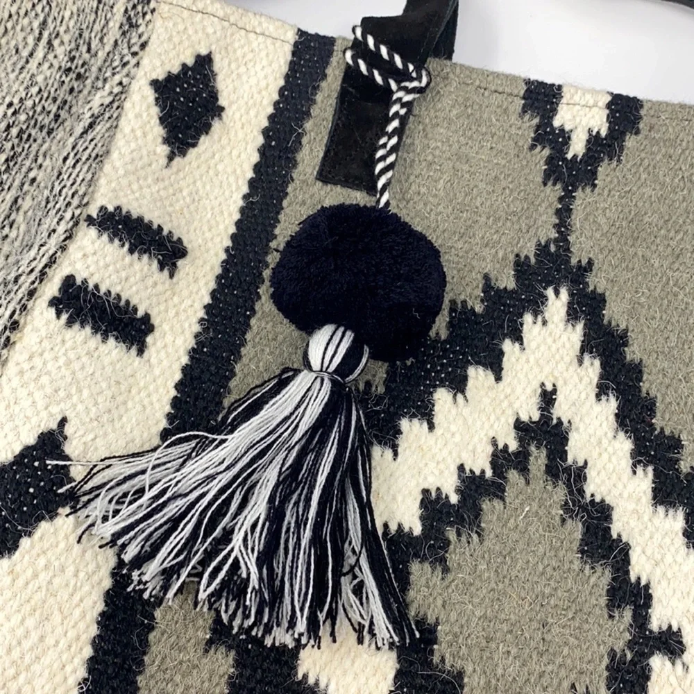 Panache Boho Aztec Woven Tote Bag With Pom Detail - Picture 6 of 10